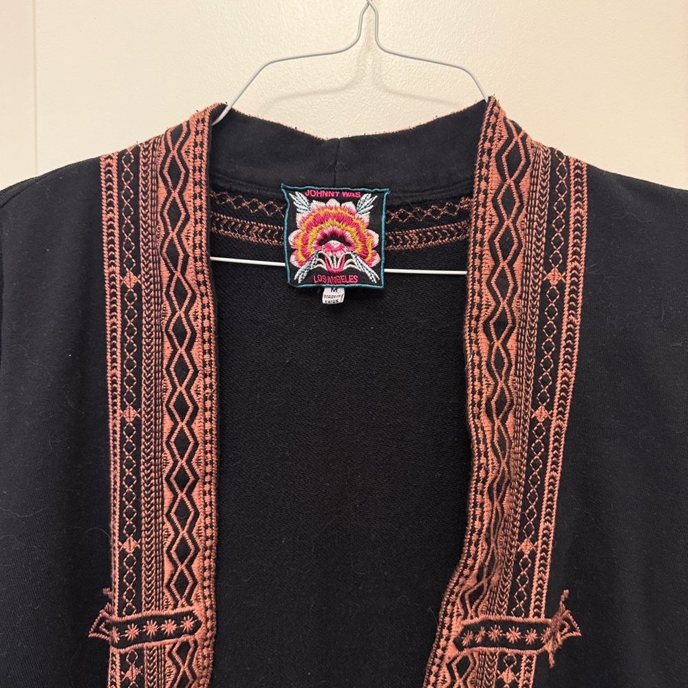 Johnny Was Black Cardigan with Rust Embroidery - Picture 6 of 6